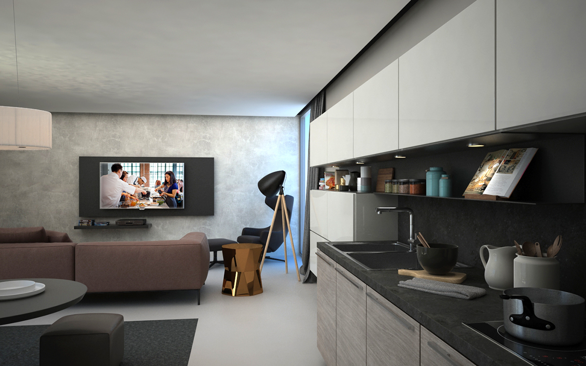 pretty，Kitchen scene，Interior design，modeling，